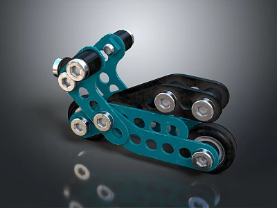 Blue and Black Metal Mechanical Component With Bolts Holes and Chain like Structure 3d model