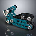 Blue and Black Metal Mechanical Component With Bolts Holes and Chain like Structure