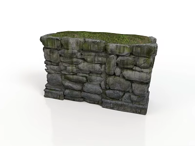 Rustic Stone Wall Structure with Moss Covered Natural Stone Blocks Architectural Design 3d model