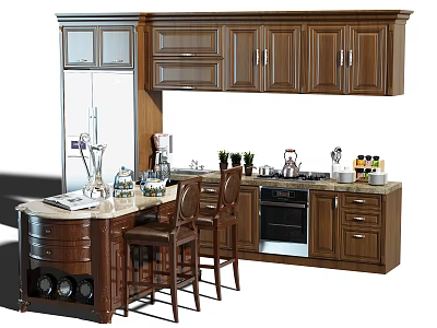 Modern Kitchen Interior With Wooden Cabinets Island Counter Bar Stools And Appliances 3d model