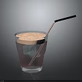 Beverage In Glass With Pink Foam Deep Red Liquid And Black Straw Against Dark Background