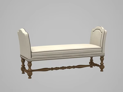 Elegant Classic Sofa Bench With White Upholstered Seat And Carved Wooden Legs 3d model