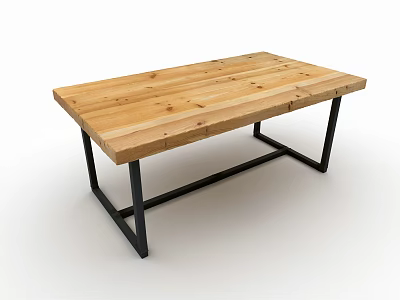 Rustic Rectangular Wooden Table With Black Metal Frame And Natural Grain 3d model