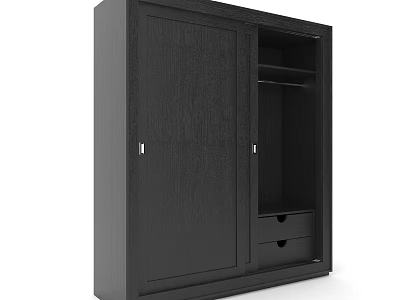 Black Wooden Wardrobe With Sliding Doors Internal Shelves And Storage Drawers 3d model
