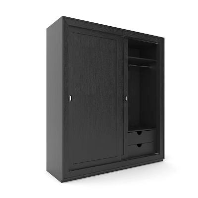 Black Wooden Wardrobe With Sliding Doors Internal Shelves And Storage Drawers 3d model