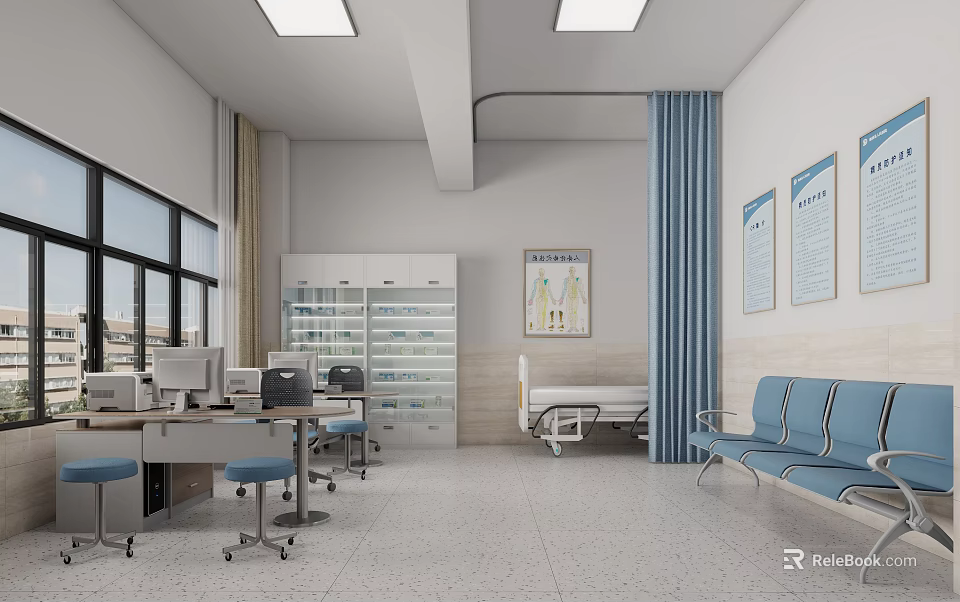 Hospital Outpatient Clinic Interior With Treatment Area Beds And Seats 3d model 