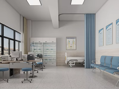 Hospital Outpatient Clinic Interior With Treatment Area Beds And Seats 3d model
