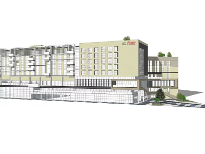 Modern Multi Storey Building Exterior With Large Windows And Greenery Elements 3d model