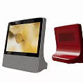 Smart Machines Featuring Gray Screen Device And Red Speaker With Modern Design 3d model