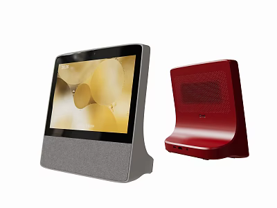Smart Machines Featuring Gray Screen Device And Red Speaker With Modern Design 3d model