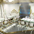 Modern Luxurious Restaurant Interior With White And Gold Decor And Elegant Lighting