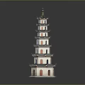 Traditional Chinese Pagoda Architecture Featuring Multiple Floors Red Base Green Roof and Curved Eaves