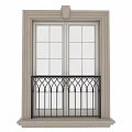 Double Casement Window With Decorative Black Iron Railing And Outdoor Sky View Frame