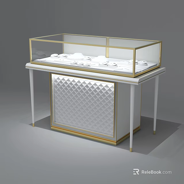 Luxury Jewelry Store Display Cabinet With Glass Case White Gold And Diamond Pattern Design 3d model 