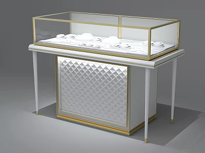 Luxury Jewelry Store Display Cabinet With Glass Case White Gold And Diamond Pattern Design 3d model