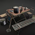 Rustic Vintage Wooden Table With Chair Bench And Old Kitchen Items