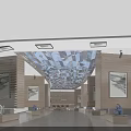 Modern Lobby Interior With Wooden Walls Large Paintings And Unique Ceiling Design