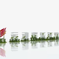 3D Text Design With Green Plants Decoration And Reflection On Clean Background