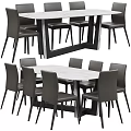 Modern Dining Table Set With Marble Top Black Frame And Six Gray Leather Chairs 3d model