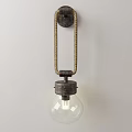 Vintage Industrial Wall Light With Woven Rope Metal Frame And Transparent Glass Shade