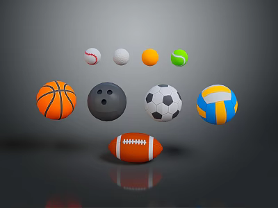 Different Types of Sports Equipment Balls Including Basketball Bowling Football Volleyball And Baseball 3d model