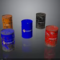 Colorful Oil Drums With Crude Oil Flammable Waste And Motor Oil Labels