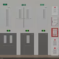 Fire Safety Equipment With White Gray Fire Doors Red Cabinets And Indicator Lights