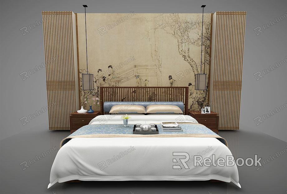 New Chinese background double bed model