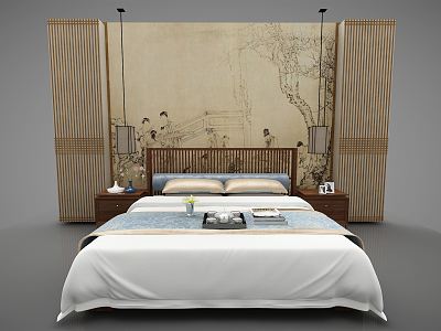 New Chinese background double bed model