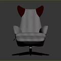 White Recliner Chair with Red Ear Shaped Accents Ottoman and Black Base Design