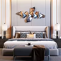 Elegant Modern Bedroom Interior With Double Bed Upholstered Headboard Nightstands And Geometric Wall Decor