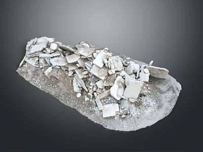 Collection of White Broken Stone Fragments on Tray with Dark Background 3d model