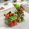Fresh Vegetables Stored in Transparent Storage Boxes on Kitchen Countertop Organizer