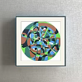 Circular Decorative Wall Art With Red Green Blue Leaf Patterns And Frame On Gray Wall 3d model