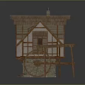 Traditional Rustic House Building With Thatched Roof Stone Wood Structure And Watermill