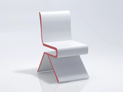 Modern White Leisure Chair With Red Accent Curved Back And Geometric Base 3d model