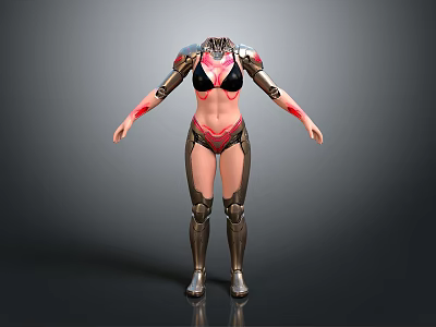 Futuristic Female Robotic Figure With Mechanical Armor And Red Accents 3d model