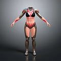 Futuristic Female Robotic Figure With Mechanical Armor And Red Accents