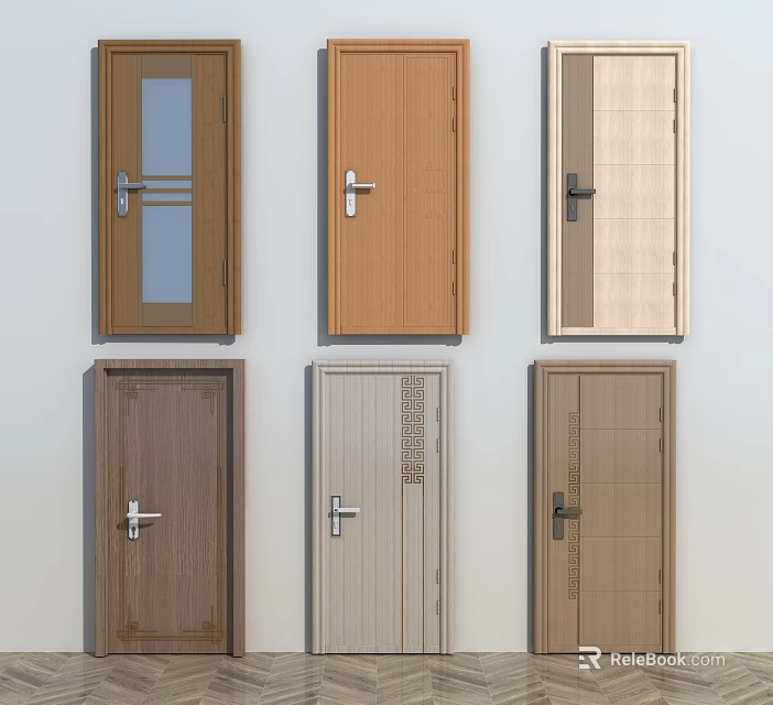 Hinged Doors Interior Design With Various Wooden Styles And Glass Panel Options 3d model
