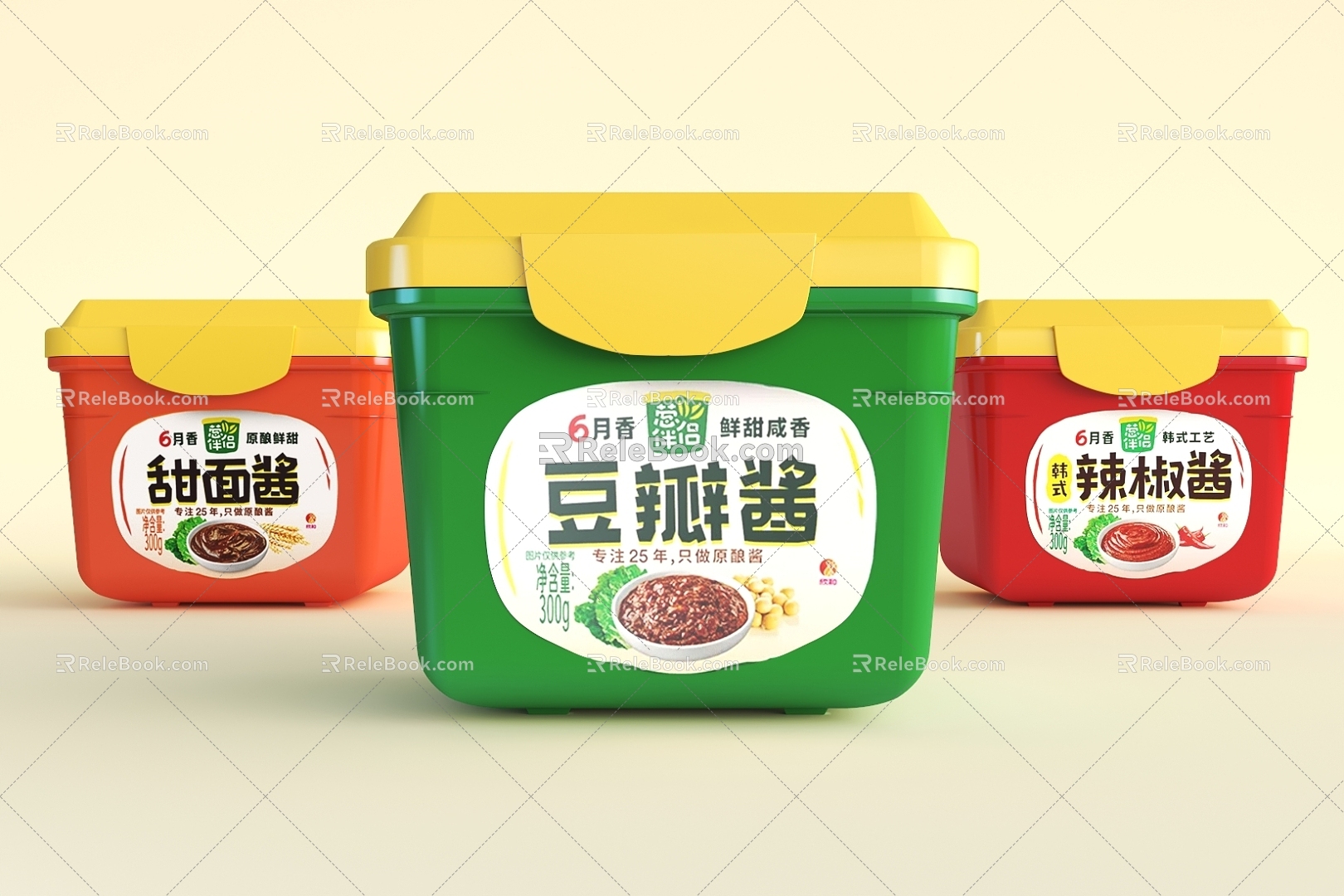 Bean sauce, scallion companion, sweet flour sauce, chili sauce, soybean sauce, seasoning 3d model