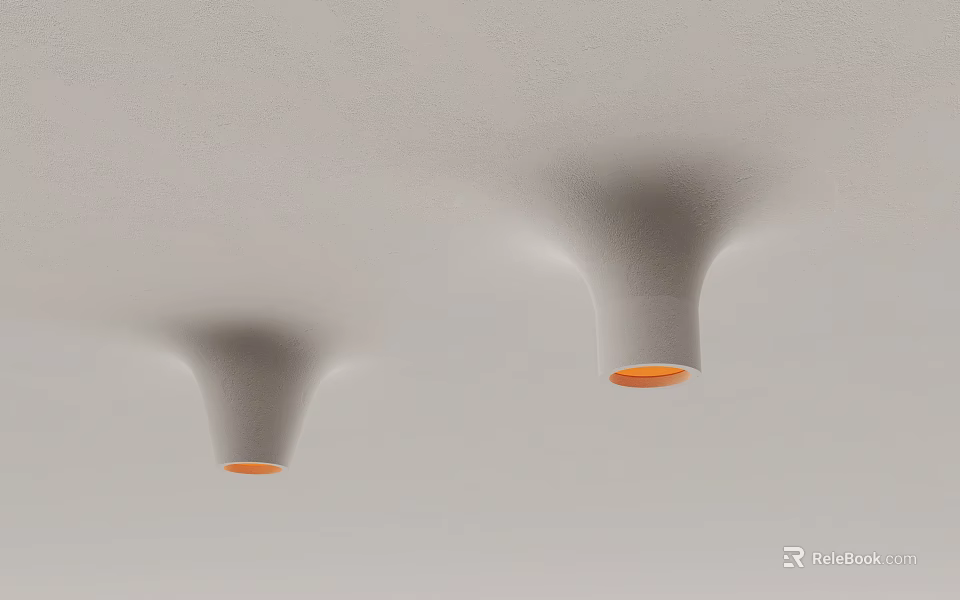 Sleek Modern Curved Ceiling Lights With Orange Light On White Ceiling 3d model