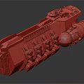 Sci-Fi Spaceship Black And Red Large Mechanical Structure With Multiple Engines And Futuristic Design Details