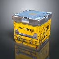 Yellow Metal Crate With Warning Label And Hazard Symbol Worn Surface 3d model