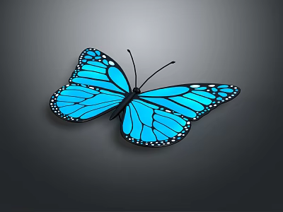 Vibrant Blue Flying Butterfly With Delicate Patterned Wings On Gray Background 3d model