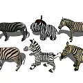 Collection Of Zebra Toy Figures In Different Poses With Black White Stripes 3d model