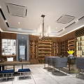 Elegant Modern Liquor Store Interior With Wooden Wine Racks Displayed Bottles And Chandelier Lighting