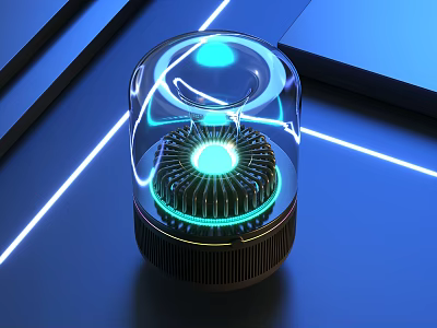 Modern Headphone Speaker With Transparent Cover Blue LED Lights And Illuminated Ring 3d model
