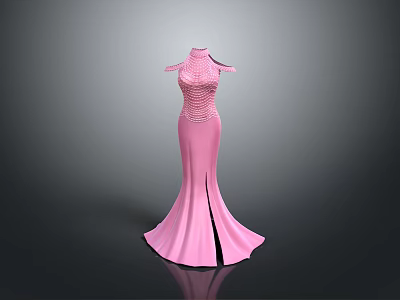 Elegant Pink Long Dress Featuring Off Shoulder Design And Slit Hem As Lifestyle Product 3d model