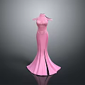 Elegant Pink Long Dress Featuring Off Shoulder Design And Slit Hem As Lifestyle Product