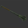 Medieval Fantasy Weapon with Wooden Handle and Ornate Metal Spiked Head Detailed Carvings